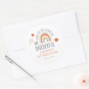 MR Onederful Boho Rainbow First Birthday Classic Round Sticker