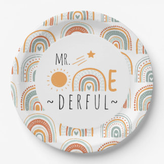 MR Onederful Boho Rainbow First Birthday Paper Plates