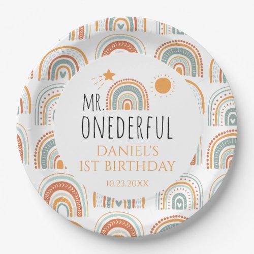 MR Onederful Boho Rainbow First Birthday  Paper Plates