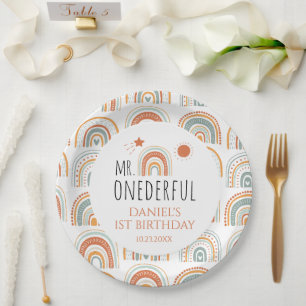 MR Onederful Boho Rainbow First Birthday  Paper Plates