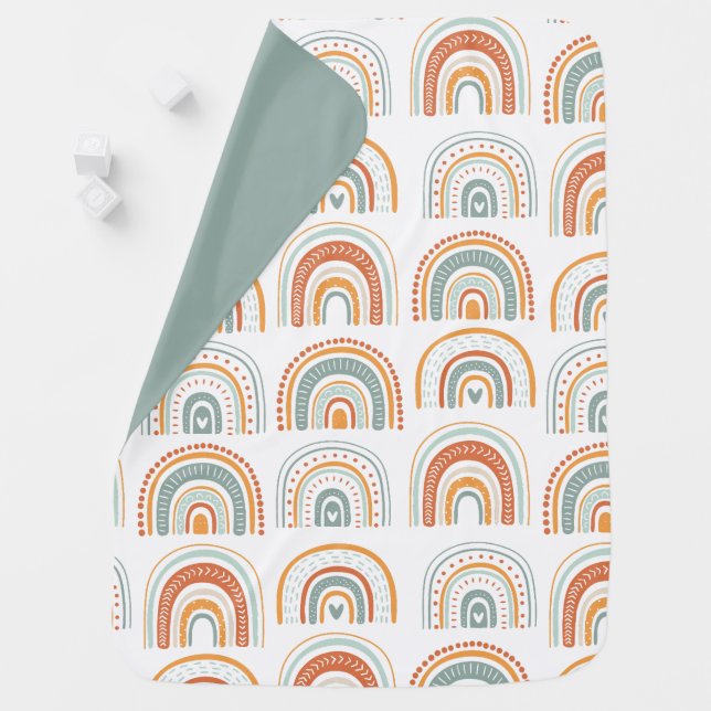 MR Onederful Boho Rainbow Green Customized Name  Baby Blanket (In Situ)
