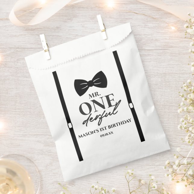 Mr. ONEderful Bowtie First 1st Birthday Party Favor Bag (Clipped)