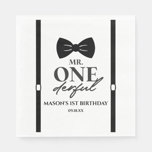 Mr ONEderful Bowtie First 1st Birthday Party Napkins