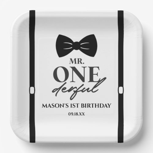Mr ONEderful Bowtie First 1st Birthday Party Paper Plates