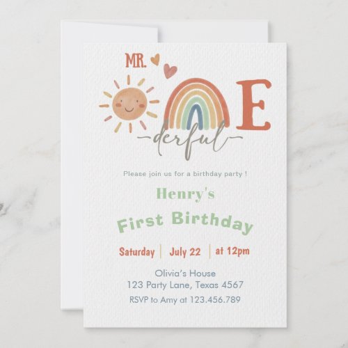 Mr ONEderful Boy 1st Birthday Invitation