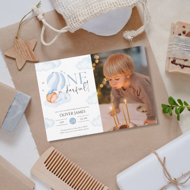 Mr Onederful boy photo 1st birthday  Invitation (Creator Uploaded)
