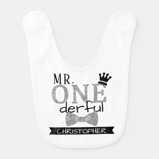 Mr. ONEderful boys 1st Birthday Baby Bib (Front)