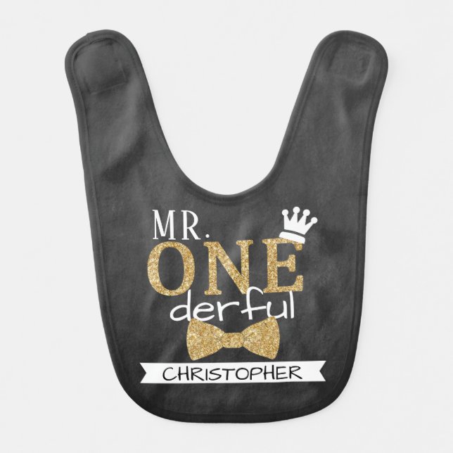 Mr. ONEderful boys 1st Birthday Baby Bib (Front)