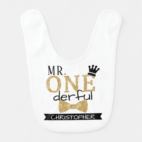 Mr ONEderful boys 1st Birthday Baby Bib