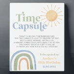 Mr Onederful Boys 1st Birthday Time Capsule Sign Plaque<br><div class="desc">Mr Onederful - Sun,  rainbow in blue,  green and yellow design. Boy's 1st birthday time capsule sign - Matching time capsule message cards for your guests to write on also available on our store: https://www.zazzle.com/mr_onederful_boys_1st_birthday_time_capsule_sign_plaque-256780249447653047</div>