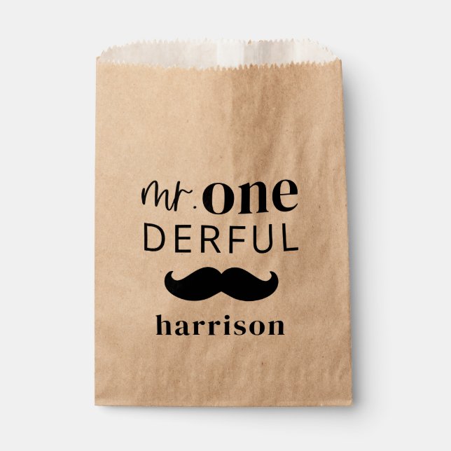Mr Onederful Custom Name with Moustache Favor Bag (Front)