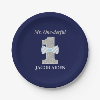 Mr. Onederful Custom Paper Plates 7" by PuggyPrints at Zazzle