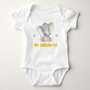 Mr Onederful First 1st Birthday Party Boy Elephant Baby Bodysuit