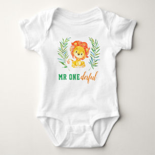 Mr Onederful First 1st Birthday Wild One Lion Baby Bodysuit