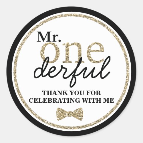 Mr Onederful First Birthday Black and Gold Classic Round Sticker