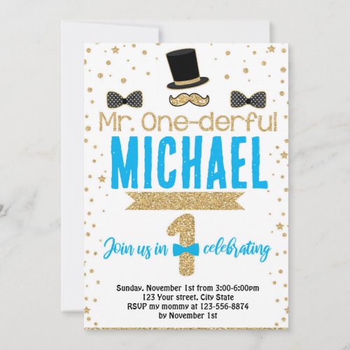 Mr Onederful First Birthday Party Invitation 