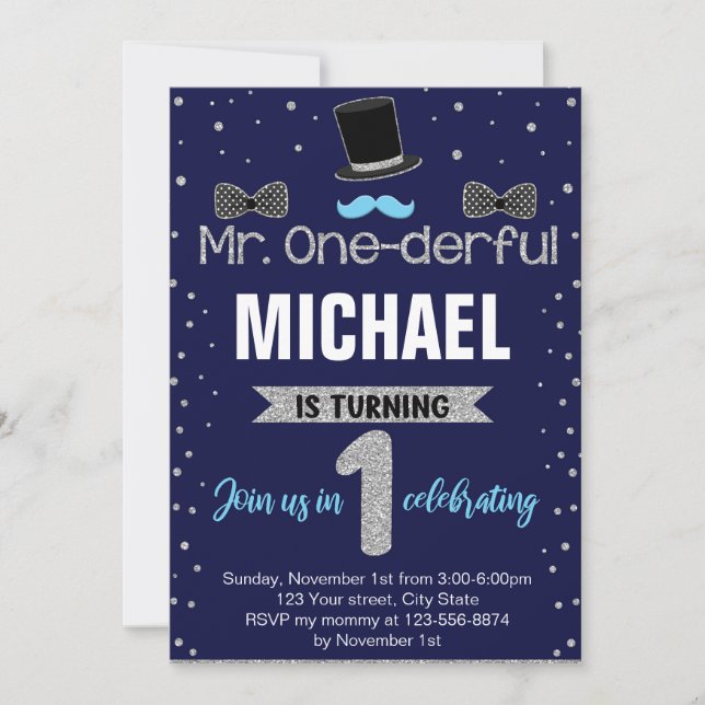 Mr Onederful First Birthday Party Invitation 20-11 (Front)
