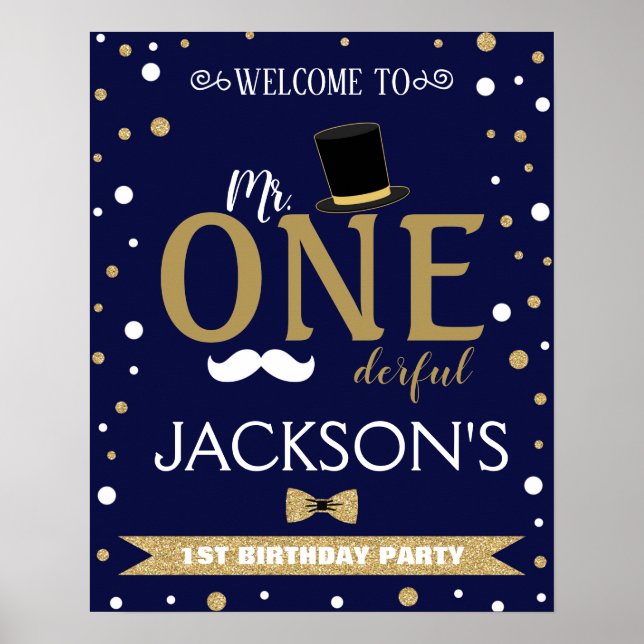 Mr Onederful First Birthday party welcome sign (Front)