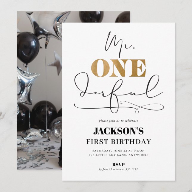 Mr. ONEderful First Birthday Photo Invitation (Front/Back)