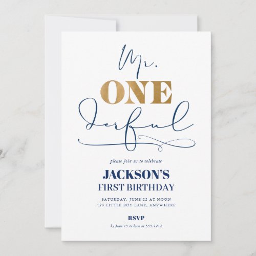 Mr ONEderful First Birthday Photo Invitation