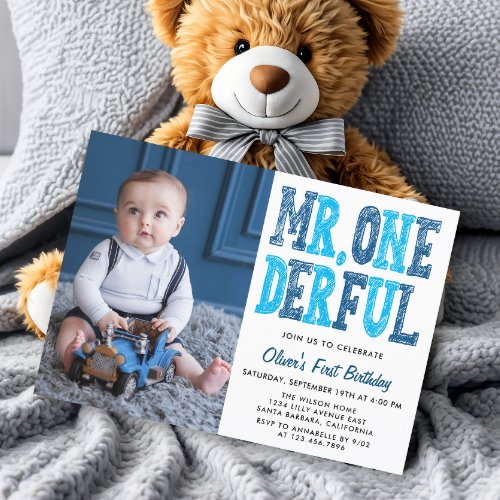 Mr Onederful First Birthday Photo  Invitation