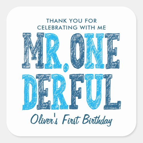 Mr Onederful First Birthday Photo Thank You  Square Sticker