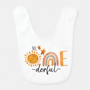 Mr.Onederful First Birthday Rainbow and Sun Party  Baby Bib