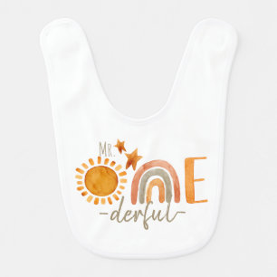 Mr.Onederful First Birthday Rainbow and Sun Party Baby Bib