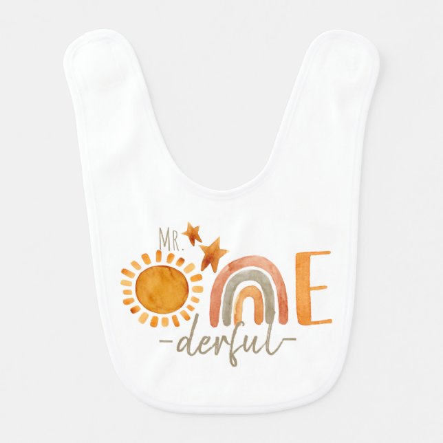 Mr.Onederful First Birthday Rainbow and Sun Party Baby Bib (Front)