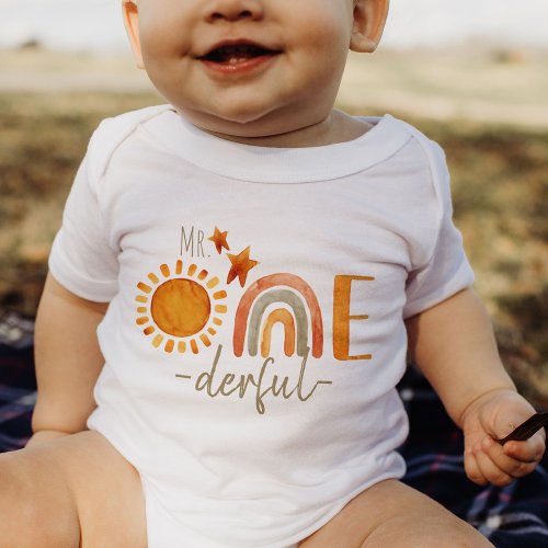 MrOnederful First Birthday Rainbow and Sun Party  Baby Bodysuit