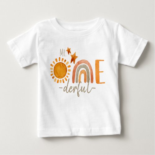 MrOnederful First Birthday Rainbow and Sun Party  Baby T_Shirt