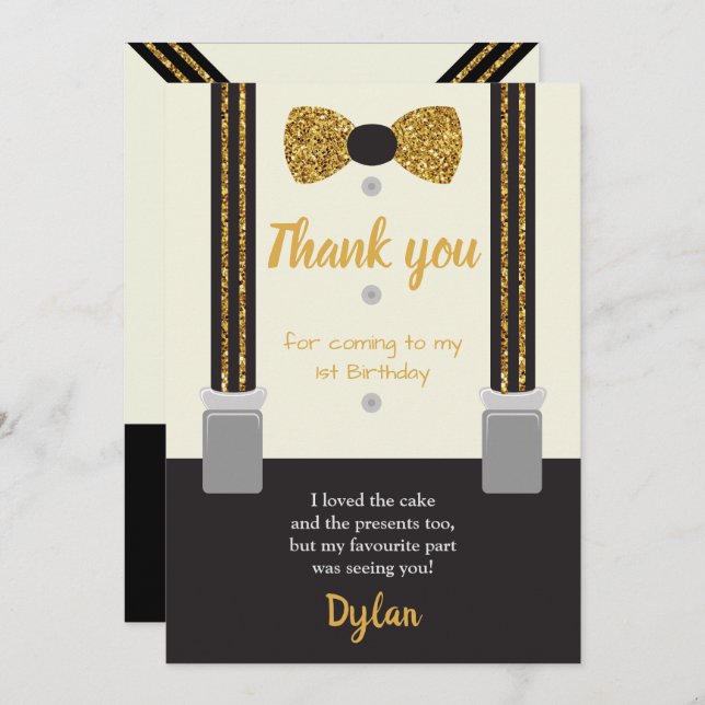 Mr Onederful gold and black bow tie Invitation (Front/Back)