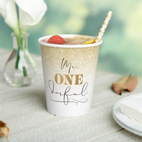 Mr Onederful Gold Glitter Paper Cups