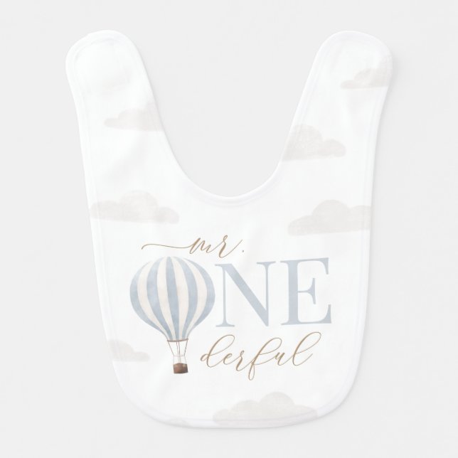 Mr Onederful Hot Air Ballon 1st Birthday Baby Bib (Front)