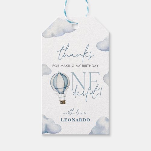 Mr ONEderful Hot Air Ballon Boy 1st Birthday Blue Gift Tags