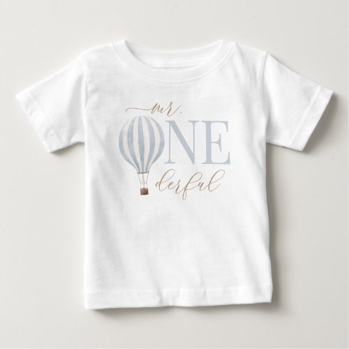 Mr Onederful Hot Air Balloon 1st Birthday Baby T_Shirt