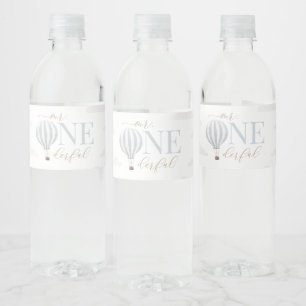 Mr Onederful Hot Air Balloon 1st Birthday Water Bottle Label