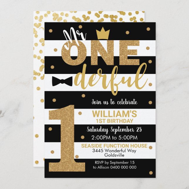 Mr Onederful Invitation 1st Birthday Boy (Front/Back)