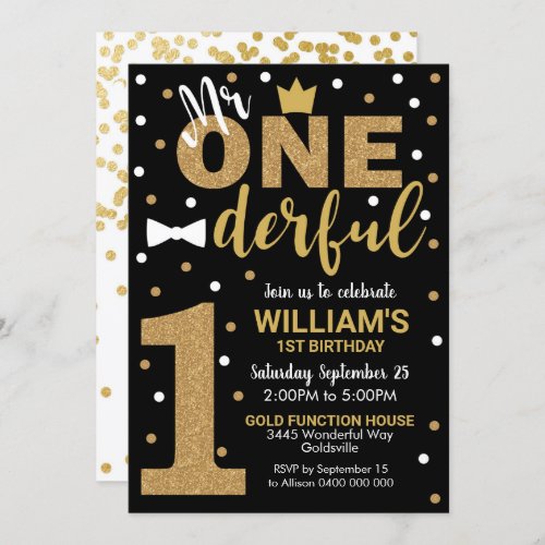 Mr Onederful Invitation Black and Gold
