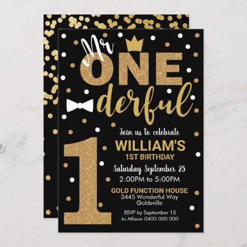 Mr Onederful Invitation Black and Gold