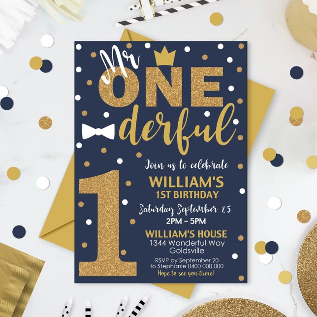 Mr Onederful Invitation Navy and Gold (Creator Uploaded)