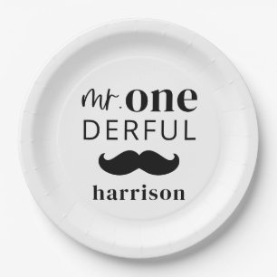 Mr Onederful Name with Moustache Paper Plates