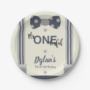 Mr Onederful navy and grey bow tie Paper Plates