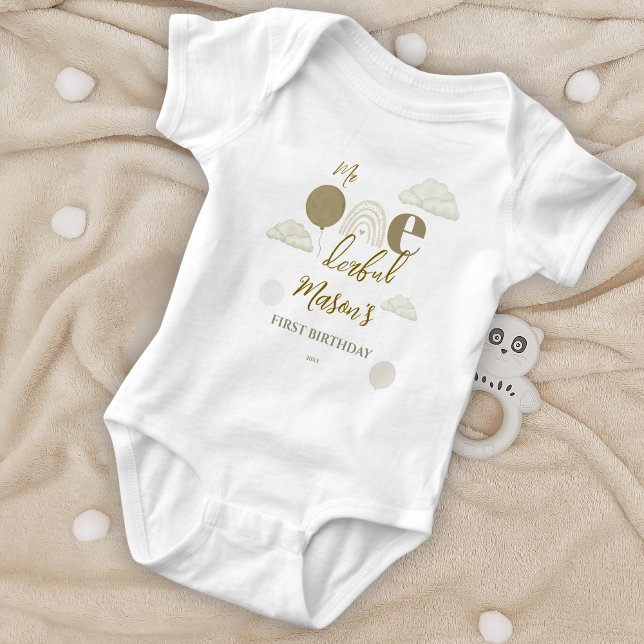 Mr Onederful Neutral Cloud Boho First Birthday Baby Bodysuit (Creator Uploaded)