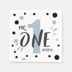 Mr Onederful Paper Napkins Boy Baby Blue