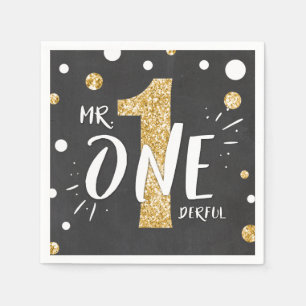 Mr Onederful Paper Napkins Boy Black Gold
