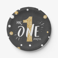 Mr Onederful Party Paper Plates Boy Black Gold