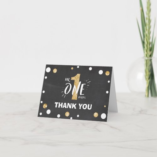 Mr Onederful Party Thank You Card Boy Black Gold