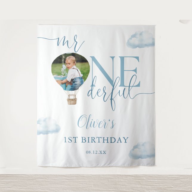 Mr Onederful Photo Balloon 1st Birthday Backdrop (Front)