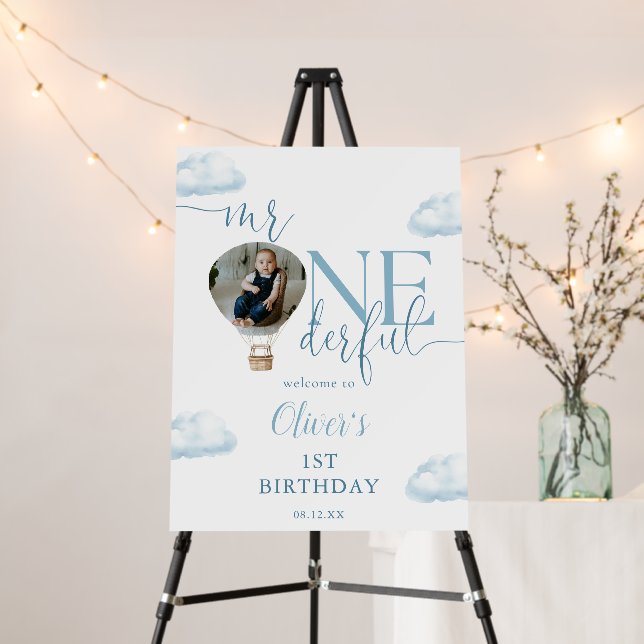Mr Onederful Photo Balloon 1st Birthday Welcome  Foam Board (In Situ (Stand))
